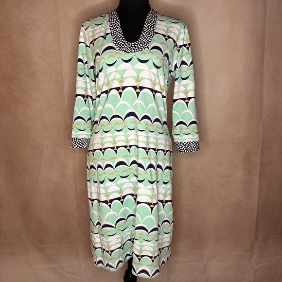 J. McLaughlin Women’s Mint and Navy Geometric Dress Size S - MCM Vintage Style - Picture 1 of 6